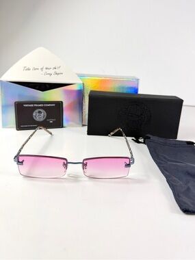 Vtg FENDI VL 7371 Square Sunglasses Custom Pink A10 Metallic Blue Y2K VFC Set